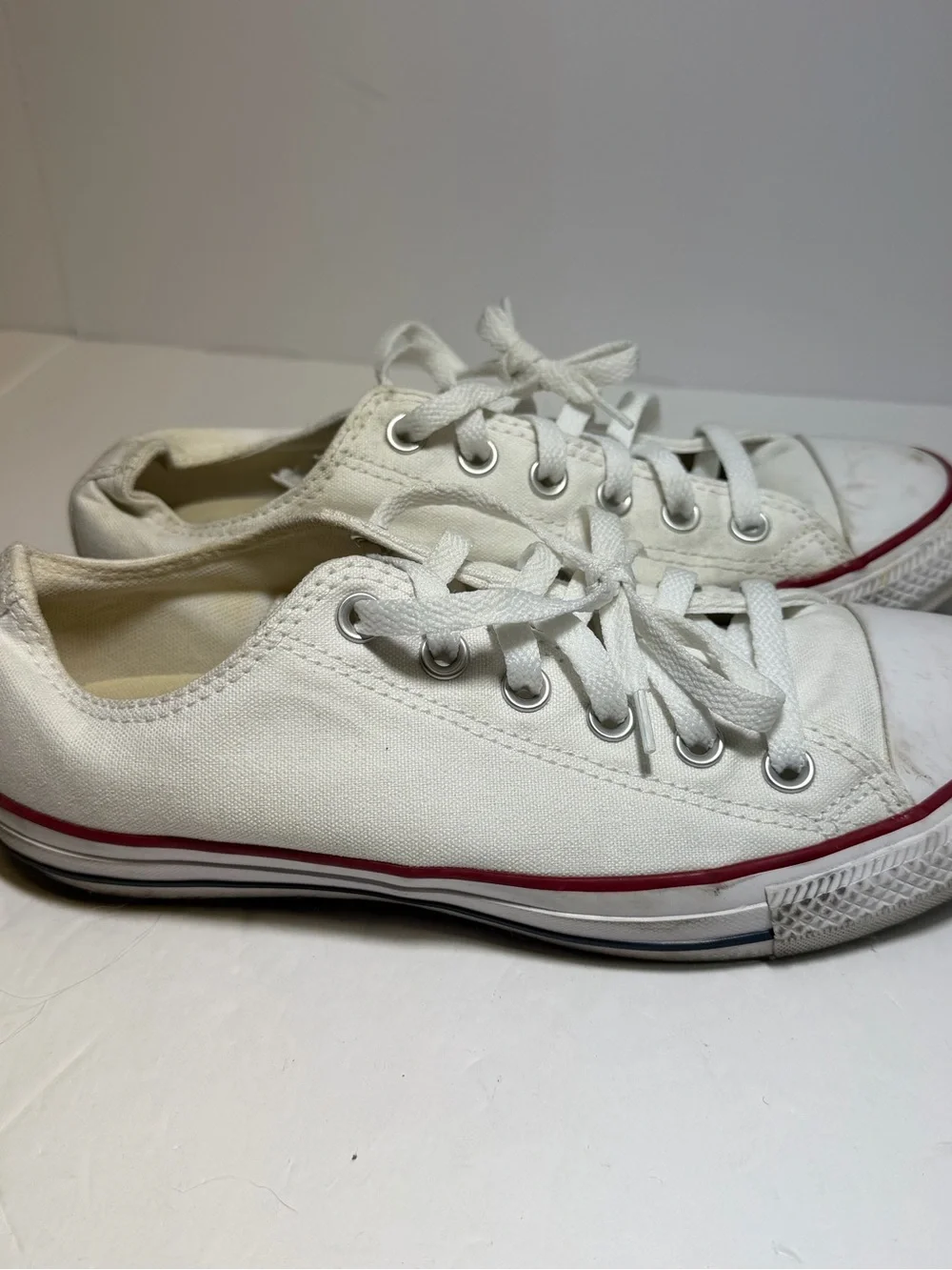 Converse Womens Sneakers Size 9‎ Low Top Lace Up White Red Blue - Picture 4 of 9